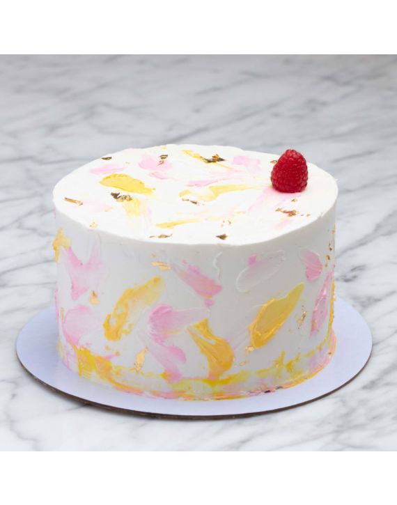 Vanilla Cake w/ Lemon Curd Filling and Raspberry Buttercream Icing