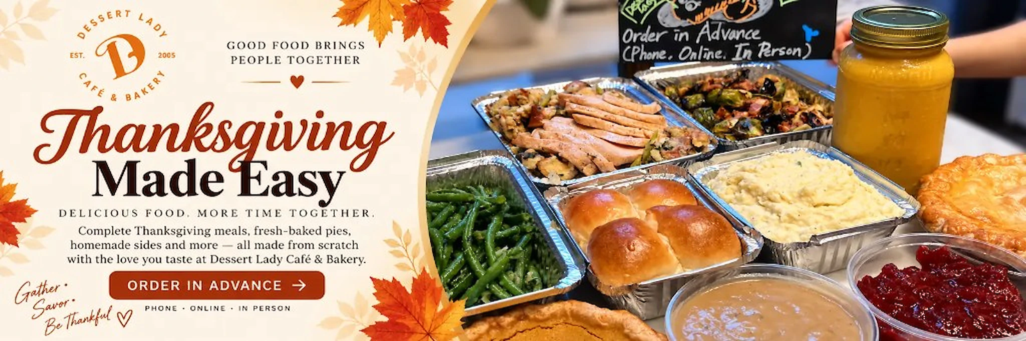 Dessert Lady Thanksgiving dinner — order in advance